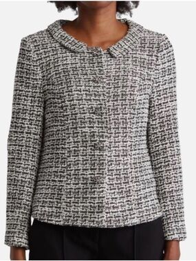 Adrianna Papell Black & White Tweed Collarless Jacket